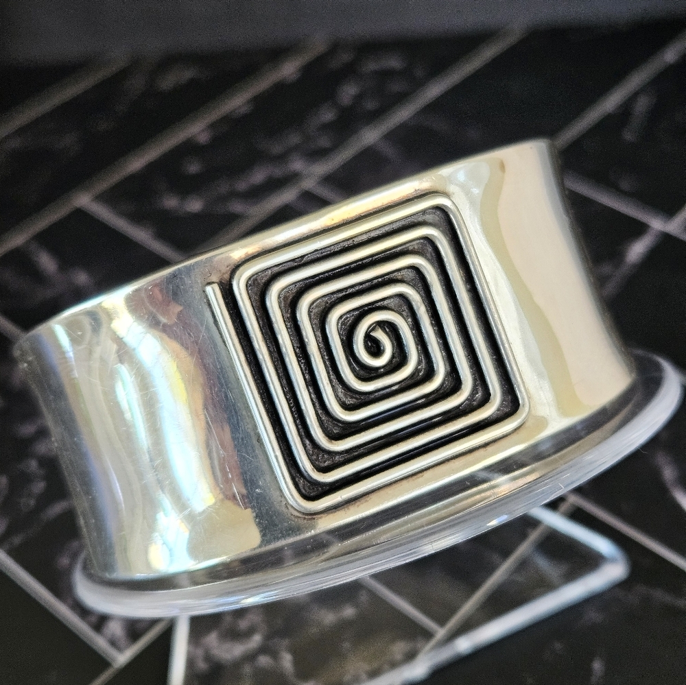 Sterling Silver Cuff Bracelet with Spiral Design